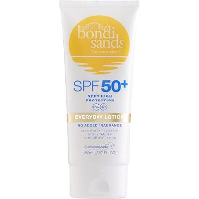 Bondi Sands Sonnencreme SPF 50+ ohne Parfüm – Everyday Sunscreen Lotion – Leichter Sonnenschutz für Gesicht & Körper – Inhalt: 150 ml Bondi Sands Sonnencreme SPF 50+ ohne Parfüm – Everyday Sunscreen Lotion – Leichter Sonnenschutz für Gesicht & Körper – Inhalt: 150 ml