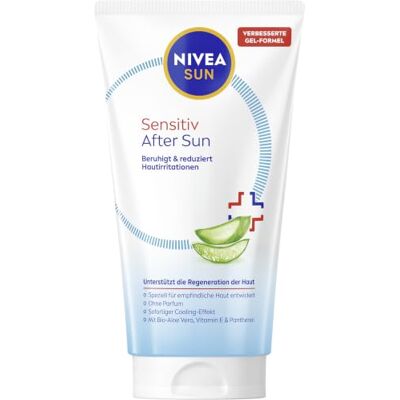 Sensitive After Sun, kühlende SOS-Pflege mit hautberuhigender Wirkung, Hautgel mit Bio-Aloe Vera, Vitamin E & Panthenol für sensible Haut (150 ml) Sensitive After Sun, kühlende SOS-Pflege mit hautberuhigender Wirkung, Hautgel mit Bio-Aloe Vera, Vitamin E & Panthenol für sensible Haut (150 ml)