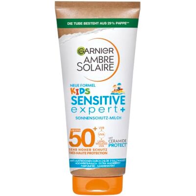 Garnier Sonnenschutzmilch mit LSF 50+ für Kinder, Sonnencreme mit sehr hohem Sonnenschutz, Anti-Austrocknung der Haut, Ambre Solaire Kids Sensitive expert+, 1 x 175 ml Garnier Sonnenschutzmilch mit LSF 50+ für Kinder, Sonnencreme mit sehr hohem Sonnenschutz, Anti-Austrocknung der Haut, Ambre Solaire Kids Sensitive expert+, 1 x 175 ml