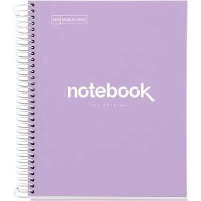 Miquelrius Notizbuch A5 Notebook Emotions, 120 Blatt 90 g/m², Streifen Horizontale 7 mm, 5 Farbige Streifen, Mikroperforierte Spirale, Extra fester Einband, 2 Löcher, Farbe Lavendel Miquelrius Notizbuch A5 Notebook Emotions, 120 Blatt 90 g/m², Streifen Horizontale 7 mm, 5 Farbige Streifen, Mikroperforierte Spirale, Extra fester Einband, 2 Löcher, Farbe Lavendel