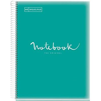 Miquelrius A4 Notizbuch Emotions, Notebook, 80 Blatt 90 g/m², Séyès-liniert, einfarbig gestreift, mikroperforierte Spirale, Einband aus Polypropylen, 4 Löcher, Farbe Türkis Miquelrius A4 Notizbuch Emotions, Notebook, 80 Blatt 90 g/m², Séyès-liniert, einfarbig gestreift, mikroperforierte Spirale, Einband aus Polypropylen, 4 Löcher, Farbe Türkis