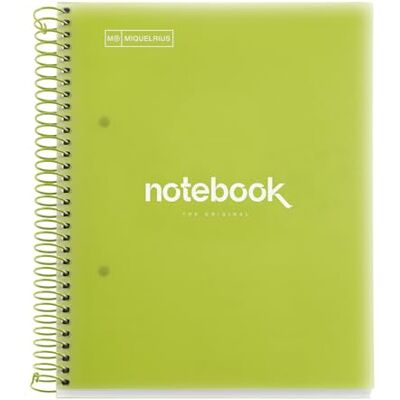 Miquelrius Notizbuch A5 Notebook Emotions, 120 Blatt 90 g/m², Raster 5 x 5 mm, 5 Farbige Streifen, Mikroperforierte Spirale, Polypropyleneinband, Limonengrün Miquelrius Notizbuch A5 Notebook Emotions, 120 Blatt 90 g/m², Raster 5 x 5 mm, 5 Farbige Streifen, Mikroperforierte Spirale, Polypropyleneinband, Limonengrün