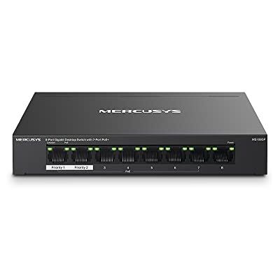 MERCUSYS MS108GP PoE Switch 8-Port Gigabit LAN Switch mit 7 PoE+ Ports, bis zu 30 W pro PoE-Port und 65 W für alle PoE-Ports, 802.3af/at PoE, lüfterlos, Plug-and-Play, Robustes Metallgehäuse MERCUSYS MS108GP PoE Switch 8-Port Gigabit LAN Switch mit 7 PoE+ Ports, bis zu 30 W pro PoE-Port und 65 W für alle PoE-Ports, 802.3af/at PoE, lüfterlos, Plug-and-Play, Robustes Metallgehäuse