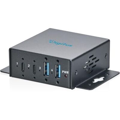 Digitus Industrieller USB-C-Hub – 4-Ports – USB 3.2 Gen1 – 5 Gbit/s 2x USB-C, 2x USB-A – IP30 Schutzklasse – DC-Stromeingang oder Terminal Block – ESD- und Surge-Schutz – Wandmontage-Kit Digitus Industrieller USB-C-Hub – 4-Ports – USB 3.2 Gen1 – 5 Gbit/s 2x USB-C, 2x USB-A – IP30 Schutzklasse – DC-Stromeingang oder Terminal Block – ESD- und Surge-Schutz – Wandmontage-Kit