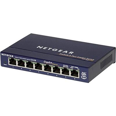Netgear LAN Switch 8 Port, Unmanaged Gigabit Netzwerk Switch GS108GE Plug-und-Play, Leiser Betrieb, Desktop/Wandmontage Netgear LAN Switch 8 Port, Unmanaged Gigabit Netzwerk Switch GS108GE Plug-und-Play, Leiser Betrieb, Desktop/Wandmontage