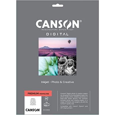 Canson 94662 Inkjet-Papier, A4, 20 Fg, 255 Gr, Hightgloss RC Canson 94662 Inkjet-Papier, A4, 20 Fg, 255 Gr, Hightgloss RC
