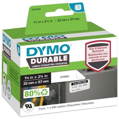 Dymo Original LabelWriter Hochleistungs-Etiketten 32 mm x 57 mm weißes Kunststoff-Etikett Rolle mit 800 Etiketten für LabelWriter-Beschriftungsgerät Dymo Original LabelWriter Hochleistungs-Etiketten 32 mm x 57 mm weißes Kunststoff-Etikett Rolle mit 800 Etiketten für LabelWriter-Beschriftungsgerät
