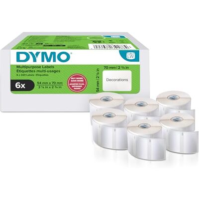 Dymo Original LabelWriter Mehrzwecketiketten 54 mm x 70 mm 6 Rollen mit je 320 leicht ablösbaren Etiketten (1.920 Stück) für LabelWriter Etikettendrucker und Beschriftungsgerät Dymo Original LabelWriter Mehrzwecketiketten 54 mm x 70 mm 6 Rollen mit je 320 leicht ablösbaren Etiketten (1.920 Stück) für LabelWriter Etikettendrucker und Beschriftungsgerät
