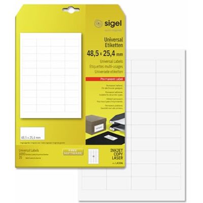 Sigel Mini Etiketten 48,5 x 25,4 mm selbstklebend 1000 Etiketten LA106, Weiß und bedruckbar für Preis- und Produktkennzeichnung Sigel Mini Etiketten 48,5 x 25,4 mm selbstklebend 1000 Etiketten LA106, Weiß und bedruckbar für Preis- und Produktkennzeichnung