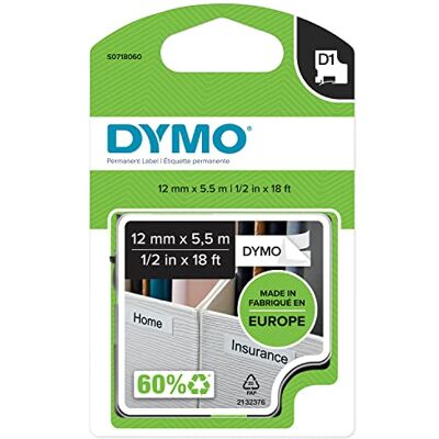 Dymo Original D1 Hochleistungs-Nylon-Etikettenband schwarz auf weiß 12 mm x 5,5 m permanent haftendes Vinyl- Schriftband für LabelManager-Beschriftungsgerät Dymo Original D1 Hochleistungs-Nylon-Etikettenband schwarz auf weiß 12 mm x 5,5 m permanent haftendes Vinyl- Schriftband für LabelManager-Beschriftungsgerät