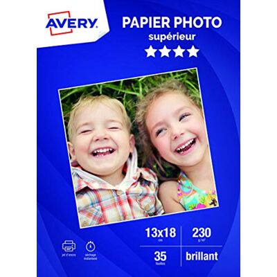 Avery 35 Blatt Fotopapier, glänzend, 13 x 18 cm, Tintenstrahldruck, oben, 230 g/m² Avery 35 Blatt Fotopapier, glänzend, 13 x 18 cm, Tintenstrahldruck, oben, 230 g/m²