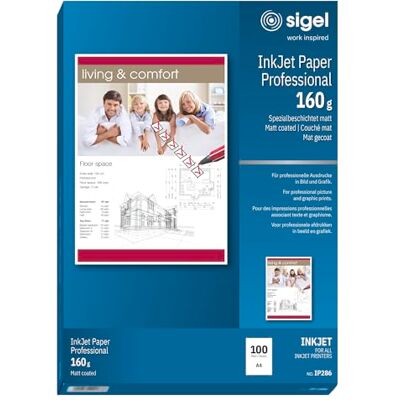Sigel InkJet Papier A4 160 g matt 100 Blatt Professional IP286, Spezialbeschichtet für Flyer, Präsentationen und Bewerbungsunterlagen Sigel InkJet Papier A4 160 g matt 100 Blatt Professional IP286, Spezialbeschichtet für Flyer, Präsentationen und Bewerbungsunterlagen