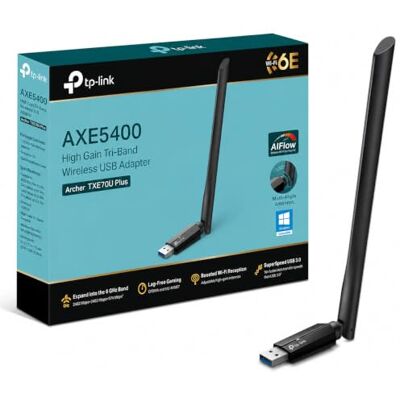 TP-Link Archer TXE70U Plus WLAN Stick für PC WiFi 6E, AXE5400 USB WLAN Adapter Tri-Band, USB 3.0, High-Gain Antennen, WPA3, kompatibel mit Windows 11/10 TP-Link Archer TXE70U Plus WLAN Stick für PC WiFi 6E, AXE5400 USB WLAN Adapter Tri-Band, USB 3.0, High-Gain Antennen, WPA3, kompatibel mit Windows 11/10