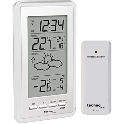 Technoline techno line WS 9130 Wetterstation Funk mit Außensensor Innen- und Außentemperatur Wettervorhersage DCF Funkuhr Min/Max Speicher Wecker mit Schlummerfunktion Weiß Technoline techno line WS 9130 Wetterstation Funk mit Außensensor Innen- und Außentemperatur Wettervorhersage DCF Funkuhr Min/Max Speicher Wecker mit Schlummerfunktion Weiß
