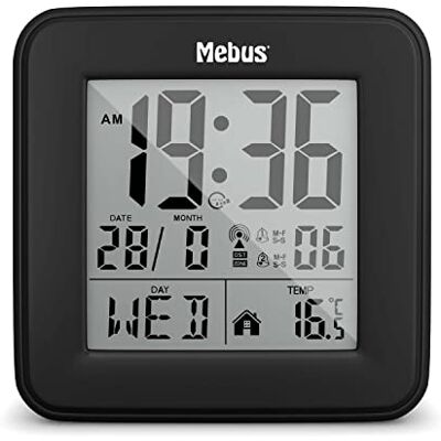 Mebus digitaler Funk-Wecker mit Thermometer, Beleuchtung und Kalender, kompakt & stabil/Farbe: Schwarz/Modell: 25595 Mebus digitaler Funk-Wecker mit Thermometer, Beleuchtung und Kalender, kompakt & stabil/Farbe: Schwarz/Modell: 25595