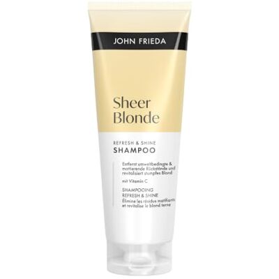 John Frieda Sheer Blonde Refresh&Shine Shampoo Inhalt: 250 ml Neuer Glanz und intensive Leuchtkraft für blondes Haar & Strähnchen John Frieda Sheer Blonde Refresh&Shine Shampoo Inhalt: 250 ml Neuer Glanz und intensive Leuchtkraft für blondes Haar & Strähnchen
