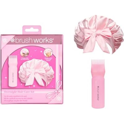 Brushworks Overnight Hair Care Set – Hair Oil Applicator & Double Layer Satin Hair Bonnet, Overnight Hair Protection Set for Scalp Care, Moisture Retention & Frizz Control, Vegan Friendly Brushworks Overnight Hair Care Set – Hair Oil Applicator & Double Layer Satin Hair Bonnet, Overnight Hair Protection Set for Scalp Care, Moisture Retention & Frizz Control, Vegan Friendly