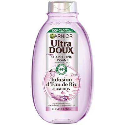 Garnier Ultra Doux Shampoo, glättendes Haar, Rebellen, Reiswasser, 250 ml Angereichert mit Stärke, verleiht Weichheit und Glanz, pflegende Haarfaser, komplette Haarroutine Garnier Ultra Doux Shampoo, glättendes Haar, Rebellen, Reiswasser, 250 ml Angereichert mit Stärke, verleiht Weichheit und Glanz, pflegende Haarfaser, komplette Haarroutine