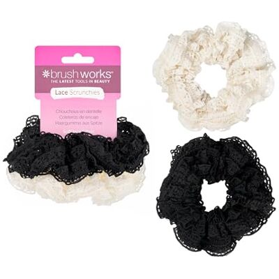 Brushworks Lace Scrunchies 2 Pack of Black & White Hair Accessories, Soft, Gentle Hair Ties for Elegant Everyday & Evening Hairstyles Brushworks Lace Scrunchies 2 Pack of Black & White Hair Accessories, Soft, Gentle Hair Ties for Elegant Everyday & Evening Hairstyles
