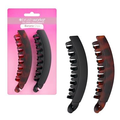 Brushworks Banana Hair Clips 2 Pack – Matte Black & Tortoiseshell Retro Banana Clips for Strong Hold, Comfortable, Crease-Free Styling & Everyday Updos, Long & Thick Hair Brushworks Banana Hair Clips 2 Pack – Matte Black & Tortoiseshell Retro Banana Clips for Strong Hold, Comfortable, Crease-Free Styling & Everyday Updos, Long & Thick Hair
