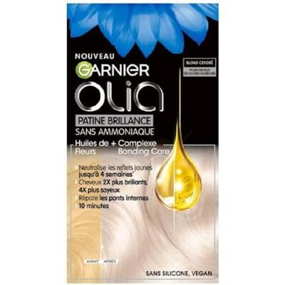 Garnier Olia Patine Brillance Haarfarbe, semi-permanent, Aschblond Neutralisiert Orangenreflexe, 4 Wochen, Bonding Care-Komplex, Ergebnis 10 Minuten, Gel-Öl-Formel Garnier Olia Patine Brillance Haarfarbe, semi-permanent, Aschblond Neutralisiert Orangenreflexe, 4 Wochen, Bonding Care-Komplex, Ergebnis 10 Minuten, Gel-Öl-Formel