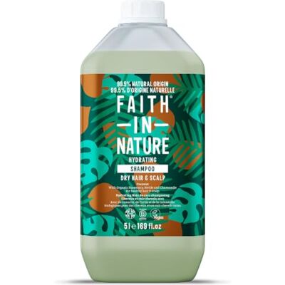 FAITH IN NATURE Bio-Kokosnuss-Shampoo, feuchtigkeitsspendend für trockenes Haar & Kopfhaut, vegan & cruelty free, frei von SLS, Silikonen oder Parabenen, 5L Nachfüllpack FAITH IN NATURE Bio-Kokosnuss-Shampoo, feuchtigkeitsspendend für trockenes Haar & Kopfhaut, vegan & cruelty free, frei von SLS, Silikonen oder Parabenen, 5L Nachfüllpack