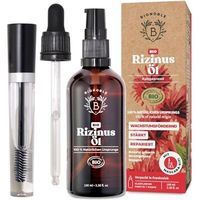 BIONOBLE Rizinusöl Kaltgepresst Bio + Mascara-Kit Wimpern, Haare 100ml 100% Rein, Natürlich, Hexanfrei Fördert Wachstum, Repariert Haut Castor Oil Organic, Rizinusöl Bio Glasflasche, Pipette BIONOBLE Rizinusöl Kaltgepresst Bio + Mascara-Kit Wimpern, Haare 100ml 100% Rein, Natürlich, Hexanfrei Fördert Wachstum, Repariert Haut Castor Oil Organic, Rizinusöl Bio Glasflasche, Pipette