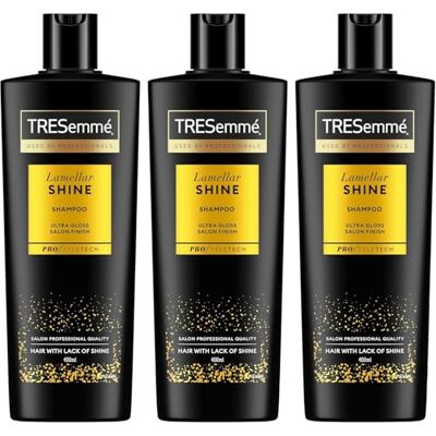 TRESemmé Lamellar Shine Shampoo, Mehr Glanz, 3 x 400 ml Für Alle Haartypen, Seidiges und Glänzendes Haar, Verstärkte Haarfasern, Mit Lamellar-Technologie TRESemmé Lamellar Shine Shampoo, Mehr Glanz, 3 x 400 ml Für Alle Haartypen, Seidiges und Glänzendes Haar, Verstärkte Haarfasern, Mit Lamellar-Technologie