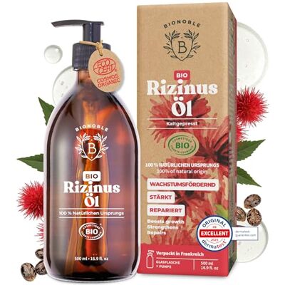 BIONOBLE Rizinusöl Kaltgepresst Bio Haare, Wimpern, Augenbrauen 500ml 100% Rein, Natürlich, Hexanfrei Fördert Wachstum, Repariert Castor Oil Organic, Rizinusöl Bio Glasflasche, Pumpe BIONOBLE Rizinusöl Kaltgepresst Bio Haare, Wimpern, Augenbrauen 500ml 100% Rein, Natürlich, Hexanfrei Fördert Wachstum, Repariert Castor Oil Organic, Rizinusöl Bio Glasflasche, Pumpe