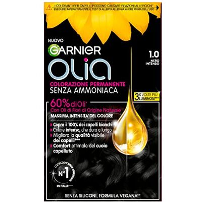 Garnier Olia Midnight Haarfarbe, permanente Haarfarbe, ohne Ammoniak, deckt 100% weißes Haar ab, mit natürlichen Blütenölen natürlichen Ursprungs, vegane Formel, intensives Schwarz Garnier Olia Midnight Haarfarbe, permanente Haarfarbe, ohne Ammoniak, deckt 100% weißes Haar ab, mit natürlichen Blütenölen natürlichen Ursprungs, vegane Formel, intensives Schwarz