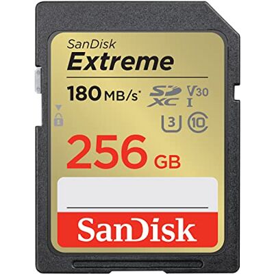 SanDisk Extreme SDXC UHS-I Speicherkarte 256 GB (V30, 180 MB/s Übertragung, U3, 4K UHD Videos, QuickFlow-Technologie, wasserdicht, stoßfest, temperaturbeständig) SanDisk Extreme SDXC UHS-I Speicherkarte 256 GB (V30, 180 MB/s Übertragung, U3, 4K UHD Videos, QuickFlow-Technologie, wasserdicht, stoßfest, temperaturbeständig)