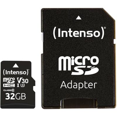 Intenso Professional microSDHC 32GB Class 10 UHS-I, U3, V30 Speicherkarte inkl. SD-Adapter (bis zu 100 MB/s), schwarz Intenso Professional microSDHC 32GB Class 10 UHS-I, U3, V30 Speicherkarte inkl. SD-Adapter (bis zu 100 MB/s), schwarz