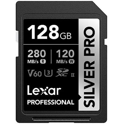 Lexar SILVER PRO SD Karte 128GB, UHS-II SD Speicherkarte, V60, U3, C10, bis zu 280MB/s Lesen, 120MB/s Schreiben, SDXC-Karte für DSLR/Kamera/Fotografen/Videofilmer/Enthusiasten (LSDSIPR128G-BNNAA) Lexar SILVER PRO SD Karte 128GB, UHS-II SD Speicherkarte, V60, U3, C10, bis zu 280MB/s Lesen, 120MB/s Schreiben, SDXC-Karte für DSLR/Kamera/Fotografen/Videofilmer/Enthusiasten (LSDSIPR128G-BNNAA)