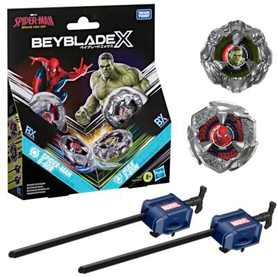 Hasbro Beyblade X und Marvel Collab, Spider-Man 6-60R vs. Hulk 3-85N, 2 Takara Tomy Kreisel, 2 Starter, Battle-Kreisel Spielzeug, ab 8 Jahren Hasbro Beyblade X und Marvel Collab, Spider-Man 6-60R vs. Hulk 3-85N, 2 Takara Tomy Kreisel, 2 Starter, Battle-Kreisel Spielzeug, ab 8 Jahren