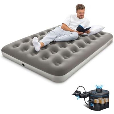 Bestway Premium Camping Doppel Luftmatratze mit Akku-Pumpe, Doppelt beflockt Aufblasbares Bett Tragbar, Luftmatratze, Outdoor Camping Luftbett Bestway Premium Camping Doppel Luftmatratze mit Akku-Pumpe, Doppelt beflockt Aufblasbares Bett Tragbar, Luftmatratze, Outdoor Camping Luftbett