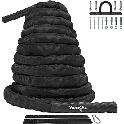 Yes4All Battle Rope 9m/12m/15m Länge 38mm/50mm Durchmesser, Trainingsseil, Übungsseil mit Schutzhülle Stahlanker & Riemen inklusive Trainingsseil Poly Dacron Yes4All Battle Rope 9m/12m/15m Länge 38mm/50mm Durchmesser, Trainingsseil, Übungsseil mit Schutzhülle Stahlanker & Riemen inklusive Trainingsseil Poly Dacron