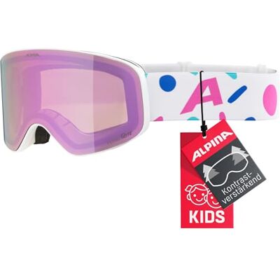 ALPINA FERNIE Q-LITE Verspiegelte Skibrille für Kinder, Kontrastverstärkende & Polarisierte OTG Gläser, ideal für Brillenträger, Mit 100% UV-Schutz, white-confetti matt/rose ALPINA FERNIE Q-LITE Verspiegelte Skibrille für Kinder, Kontrastverstärkende & Polarisierte OTG Gläser, ideal für Brillenträger, Mit 100% UV-Schutz, white-confetti matt/rose