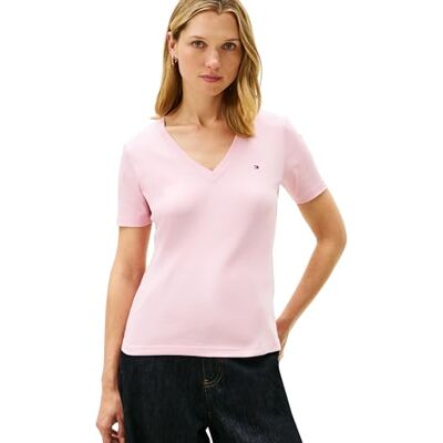 Tommy Hilfiger Damen Slim Cody V-NK SS WW0WW40584 S/S T-Shirt, Pink (Bonita Pink), 3XL, Rosa (Bonita Pink), 3XL Tommy Hilfiger Damen Slim Cody V-NK SS WW0WW40584 S/S T-Shirt, Pink (Bonita Pink), 3XL, Rosa (Bonita Pink), 3XL