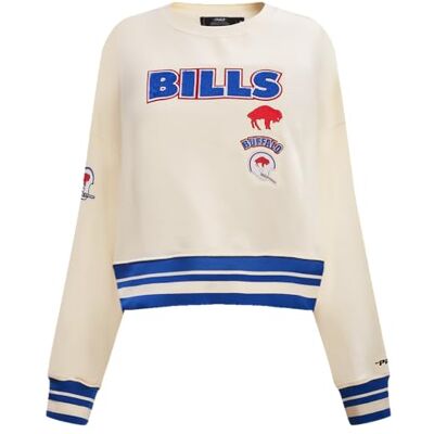 Pro Standard Womens NFL Buffalo Bills Retro Classics Crewneck Sweatshirt Eggshell/Royal Blue 2XL Pro Standard Womens NFL Buffalo Bills Retro Classics Crewneck Sweatshirt Eggshell/Royal Blue 2XL