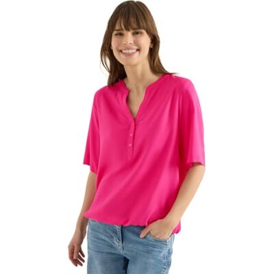Cecil Kurzarm Bluse mit Split Neck Beetroot pink XS Cecil Kurzarm Bluse mit Split Neck Beetroot pink XS