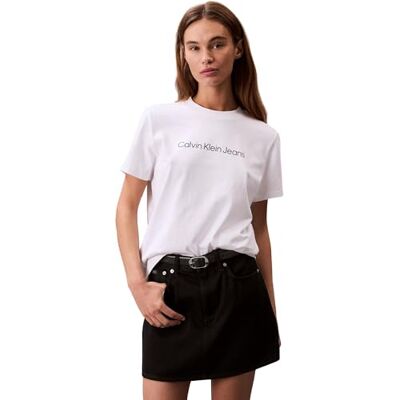 Calvin Damen T-Shirt Kurzarm Core Logo Slim Fit Tee Rundhalsausschnitt, Weiß (Brilliant White), XS Calvin Damen T-Shirt Kurzarm Core Logo Slim Fit Tee Rundhalsausschnitt, Weiß (Brilliant White), XS