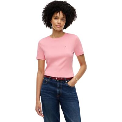 Tommy Hilfiger Damen Slim Cody C-nk Ss Ww0ww40587 S/S T-Shirt, Nelke Pink, S Tommy Hilfiger Damen Slim Cody C-nk Ss Ww0ww40587 S/S T-Shirt, Nelke Pink, S
