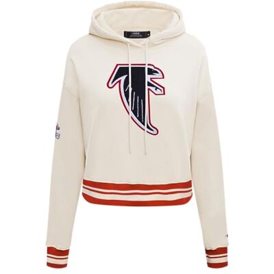 Pro Standard Womens NFL Atlanta Falcons Retro Classics Cropped Kapuzensweatshirt Eggshell/Rot M Pro Standard Womens NFL Atlanta Falcons Retro Classics Cropped Kapuzensweatshirt Eggshell/Rot M