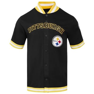 Pro Standard Herren Mens NFL Classic Chenille Cotton Double Knit Button Down T‑Shirt Pro Standard Herren Mens NFL Classic Chenille Cotton Double Knit Button Down T‑Shirt