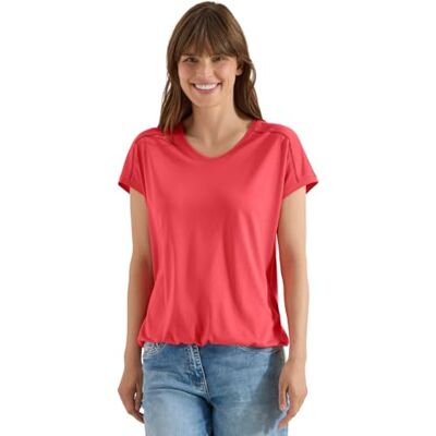 Cecil T-Shirt mit V-Neck und Spitzendetail Coral S Cecil T-Shirt mit V-Neck und Spitzendetail Coral S