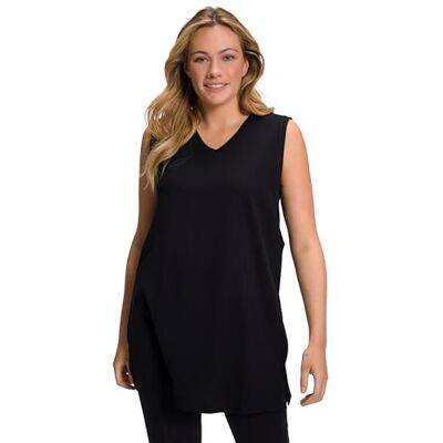 Ulla Popken Damen große Größen Übergrößen Plus Size Top, V-Ausschnitt, Relaxed, ärmellos, Baumwolle schwarz 54+ 531122100-54+ Ulla Popken Damen große Größen Übergrößen Plus Size Top, V-Ausschnitt, Relaxed, ärmellos, Baumwolle schwarz 54+ 531122100-54+