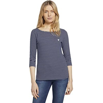TOM TAILOR Damen 1024035 Longsleeve Mit Herz-Stickerei Auf Der Brust, 26033 Navy White Small Stripe, XS EU TOM TAILOR Damen 1024035 Longsleeve Mit Herz-Stickerei Auf Der Brust, 26033 Navy White Small Stripe, XS EU