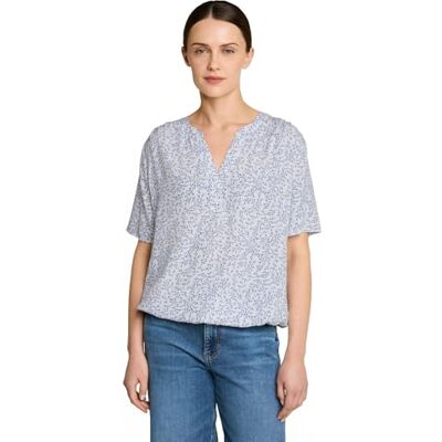 TOM TAILOR Damen 1049796 Bluse, 40263-White Small Leaves Design, 36 TOM TAILOR Damen 1049796 Bluse, 40263-White Small Leaves Design, 36