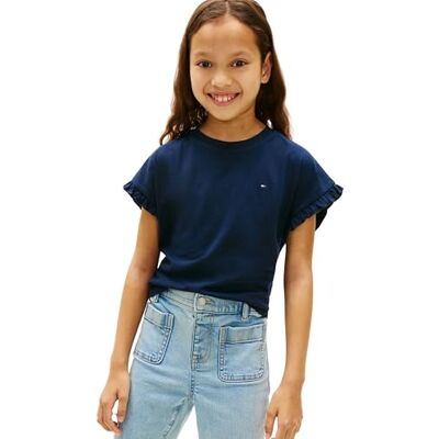 Tommy Hilfiger Mädchen T-Shirt Kurzarm Essential Top Relaxed Fit, Blau (Dark Night Navy), 12 Jahre Tommy Hilfiger Mädchen T-Shirt Kurzarm Essential Top Relaxed Fit, Blau (Dark Night Navy), 12 Jahre