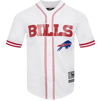 Pro Standard Mens NFL Buffalo Bills Mesh Button Down Mesh Top White/Red L Pro Standard Mens NFL Buffalo Bills Mesh Button Down Mesh Top White/Red L